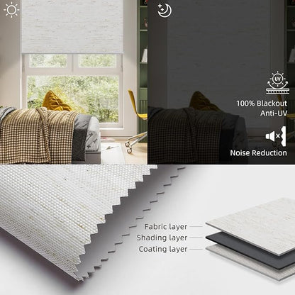 SmartWings Motorized Roller Shades Work with Homekit, Alexa Google, 100% Blackout Smart Blinds for Windows, Cordless Remote Control Window Shades, Linen White, Customized Size