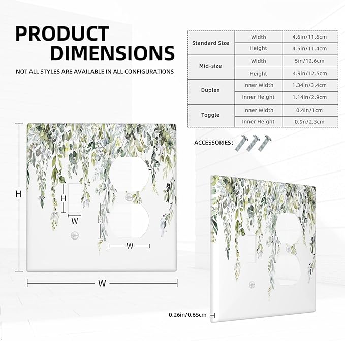 Wallplates Boho Farmhouse Flower Leaf Sage Green 1 Toggle 1 Duplex Switch Plate Electrical GFCI Faceplate Decorative Light Switch Covers for Bedroom Cabin Decor