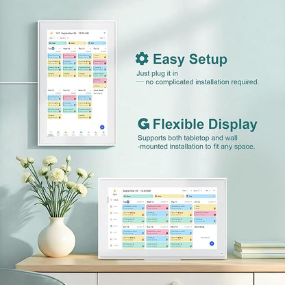 Digital Calendar, 15.6inch Smart WiFi Digital Calendar&Chore Chart, 1920 * 1080 IPS Touch Screen HD Display for Family Schedules, Wall-Mounted, Share Moments Instantly from Anywhere (White, 15.6 inch)
