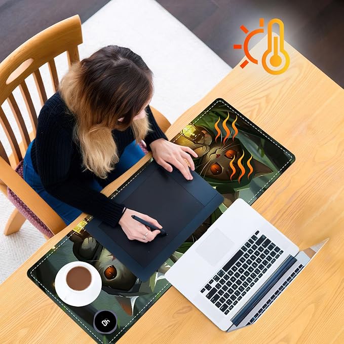 Heated Mouse Pad, Warm Desk Pad, Keyboard Mat 31.5 x 13 Inch Intelligent Fast Heating, 3 Speed Adjustable, Timed Auto Power Off for Game Office Home,3 Cat Apostles Carrying Lanterns