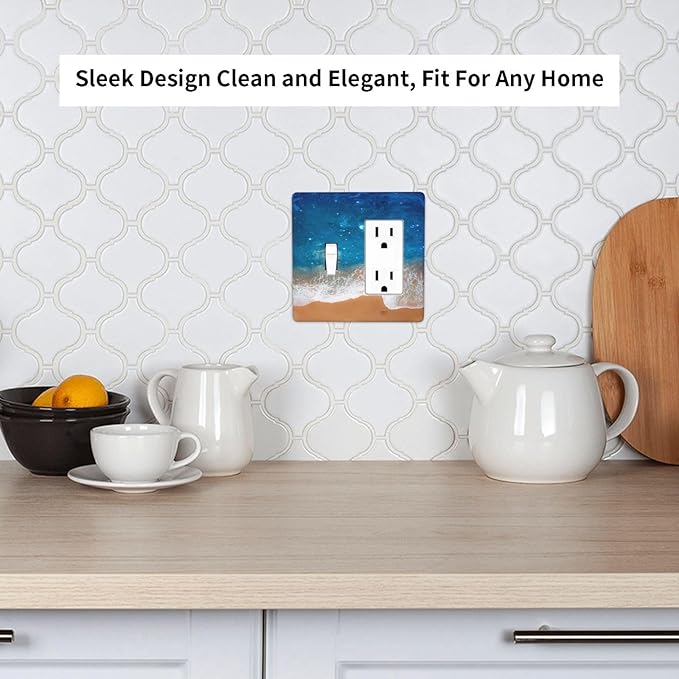Blue Sea Ocean Beach Waves 2 Gang Combo 1 Toggle 1 Rcoker Light Switch Covers Decorative Switch Plates Electrical Switch Plates and Outlet Covers for Home Art Decor 4.5 X 4.5 IN