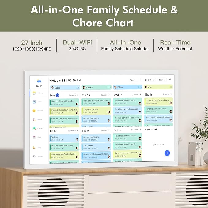 27 Inch Wall Calendar Digital Picture Frame for-Busienss Schedules – Smart Touchscreen Interactive Display, Auto-Sync Google iCloud Outlook Calendars, Wall Mountable, for Mom Dad