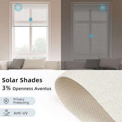 SmartWings Motorized Smart Roller Shades in Light Filtering, Electric Blinds with Remote for Windows Compatible with Alexa/Google Home/Homekit, Customized, 3% Openness Aventus Beige