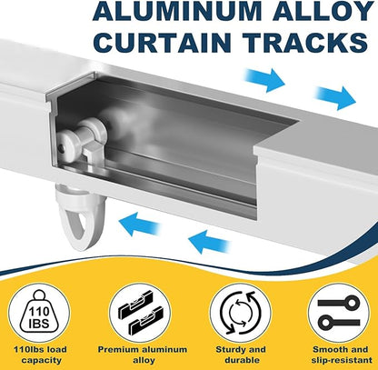 Retractable Curtain Track System, 5.2-6.9ft/63-82.7in Ceiling & Wall Mounting Aluminum Heavy Duty Track for Curtains with Silent Rollers, Adjustable Rod Rail for Room Divider/Shower/Living Room