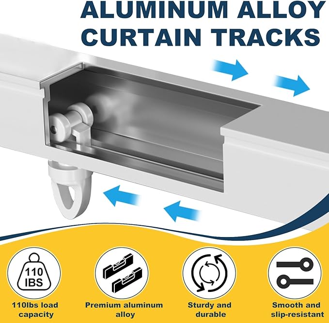 Retractable Curtain Track System, 8.5-10.2ft/102.4-122in Ceiling & Wall Mounting Aluminum Heavy Duty Track for Curtains with Silent Rollers, Adjustable Rod Rail for Room Divider/Shower/Living Room