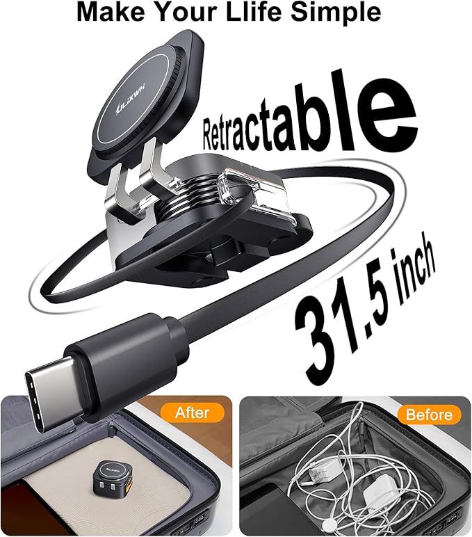 Retractable 3 in 1 Charging Station for Apple [Built in Cable] 22.5W Fast for Magsafe Wireless Charger, Travel Essentials, Magnetic Foldable Stand for iPhone 17 Air Pro Max 16 15 iWatch Airpods