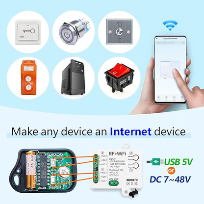 DieseRC Tuya 2 Channels WiFi Smart Switch, DC 5V 12V 24V 36V Passive Output Relay Module, with 2 pcs RF Remote Control, Compatible with Alexa/Google Home