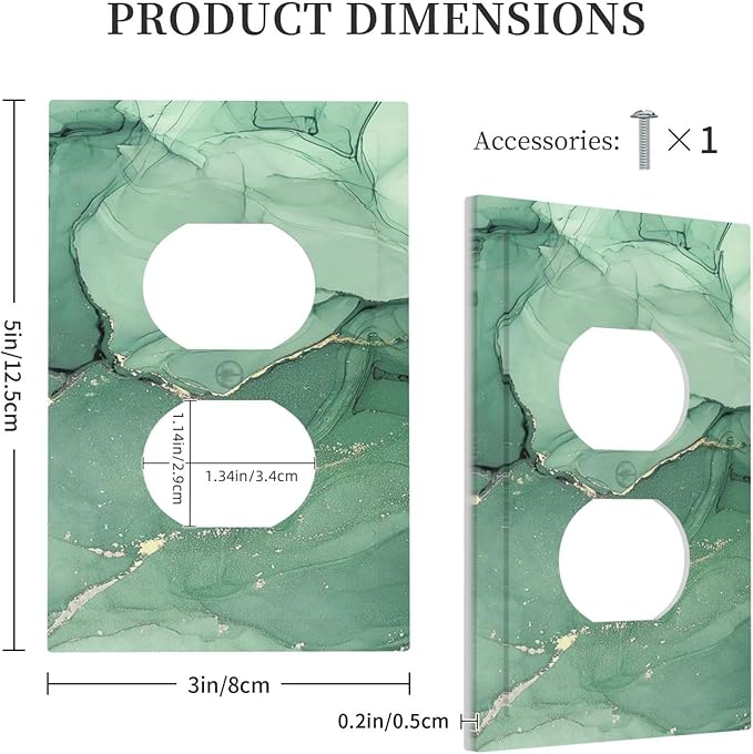 Outlet Covers Simple Green Marble 1 Gang Duplex Wall Plate Decorative Switch Plates Electrical Receptacle Faceplate Light Switch Cover for living Room Office Decor