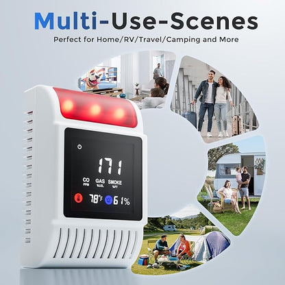 Carbon Monoxide Detectors & Gas Detector, Smoke and Carbon Monoxide Detector Battery Backup with Temperature Humidity Detection, Fire Alarms Smoke Detectors Adjustable Brightness & Sound 3 Pack