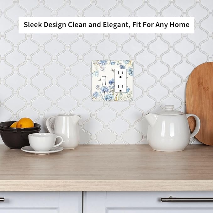 Outlet Covers Blue Floral Hydrangea Plants 1 Toggle 1 Rocker Combination Decorative Wall Plate Light Switch Cover Plate Electrical Switch Plates for Bedroom Home Decor