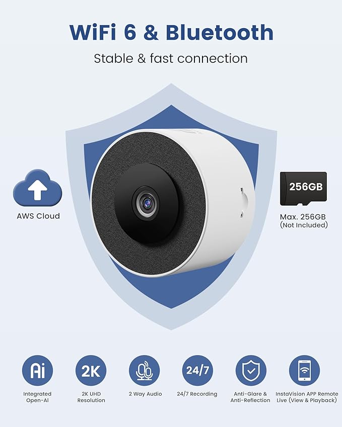 3MP 2K Window Camera, WiFi6 Indoor Camera for Home Security, with Full-Color Night Vision, AI Person/Vehicle/Motion Detection, 24/7 Recording, Easy & Quick Install, Replaces Outdoor Cameras
