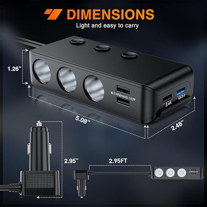 Nilight 9 in 1 Cigarette Lighter Adapter Splitter QC 3.0 3 Sockets 4 USB Ports Power Splitter with PD/QC 3.0 Independent Switches LED Voltage Display for 12V/24V Cars Van Truck Camper