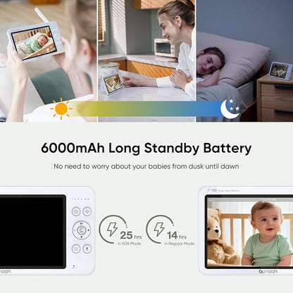 bonoch 7" Baby Monitor with Camera and Audio, Upgraded 1080P HD MegaView No WiFi Video Baby Monitor, 6000mAh Battery, VOX Mode, Night Vision, Hack Proof, Remote PTZ, White Noise, Ideal Gifts