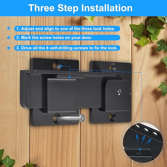 7.5" Flip Gate Latch Lock with Padlock Hole 3Pack, 4mm Heavy Duty Aluminum Alloy Adjustable Door Latch for Sliding Swing Open Door, Outdoor Gate, Wooden Fence, Barn Door, Shed, Garage, Yard