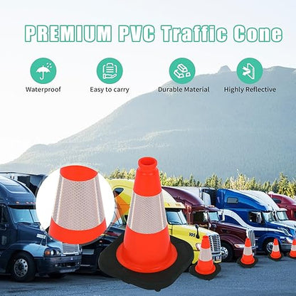 BESEA 12" inch Traffic Cones Soccer Training Cones Sport Cones Road Parking Cone with 4" Highly Reflective Collar(8 Pack)
