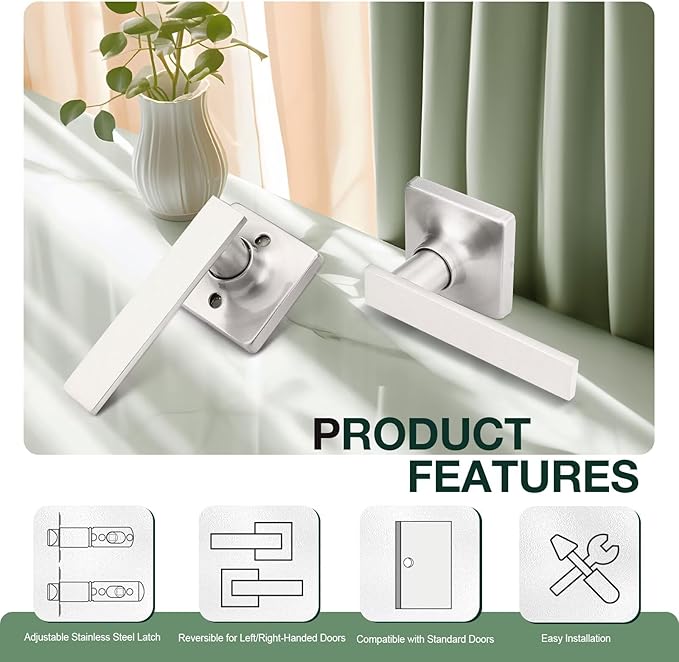 GOBEKOR 2 Pack Brushed Nickel Door Levers with Lock - Passage Door Handles