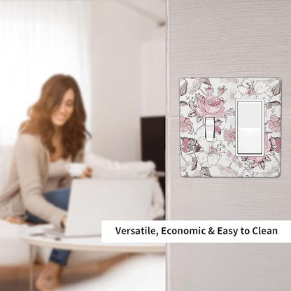 Outlet Covers Modern Watercolor Flower Pink White Wildflower 1 Toggle 1 Rocker Combination Decorative Wall Plate Light Switch Cover Plate Electrical Switch Plates for Bedroom Home Decor