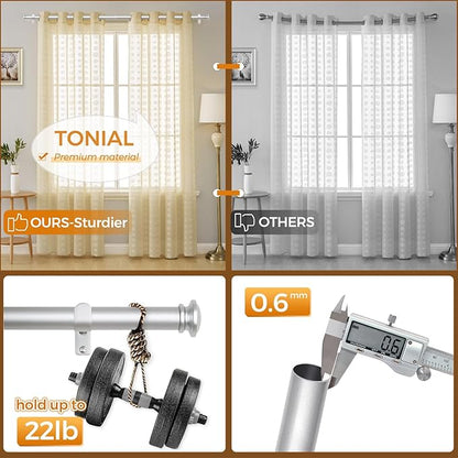 TONIAL Curtain Rod 32 to 58 Inch(2.6-4.8ft), Telescoping Splicing 3/4 Drapery Rods for Windows 20 yo 54 Inches, Decorative Single Rod with Small Cap Finial, Silver