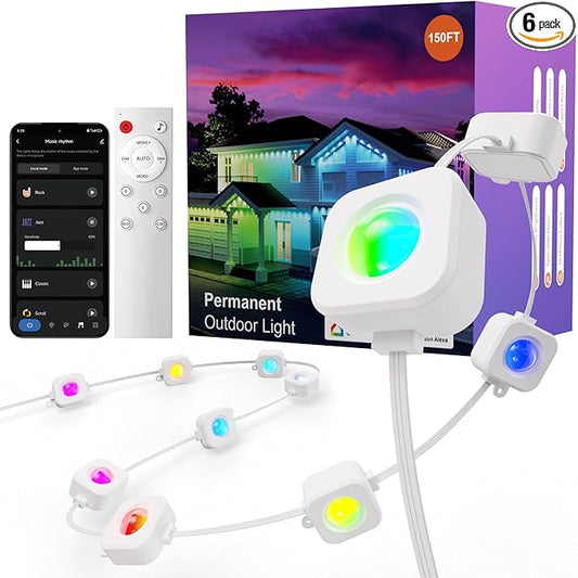Fitop Permanent Outdoor Lights, 150FT RGB Outdoor Lights for House Decor, Smart Eaves Lighting, Extendable LED Strip with IP67 Waterproof, Music Sync, APP/Voice/Remote Control, Alexa/Google Compatible
