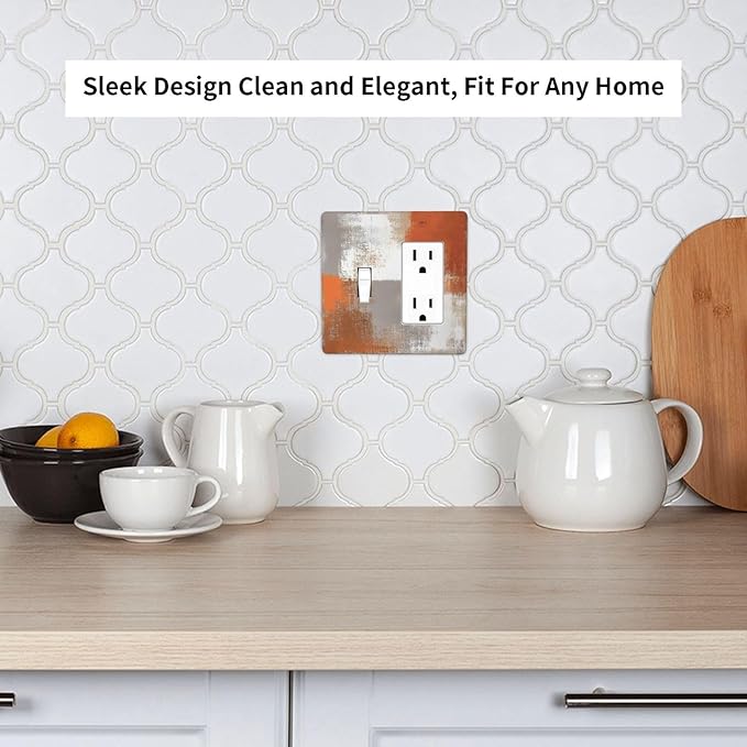 Orange Grey Abstract Art Oil Painting Outlet Covers 1 Toggle 1 Rocker Combination Decorative Wall Plate Electrical Switch Plates Light Switch Cover Plate For Home Farmhouse Decor