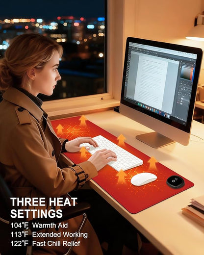 Heated Desk Pad, 31.5" x 13" Leather Non-Slip Warm Desk Pad, Large Mouse Mat with 3 Levels Heating & 3 Hours Auto Shut-Off, Hand and Foot Warmer for Office, Home, Red