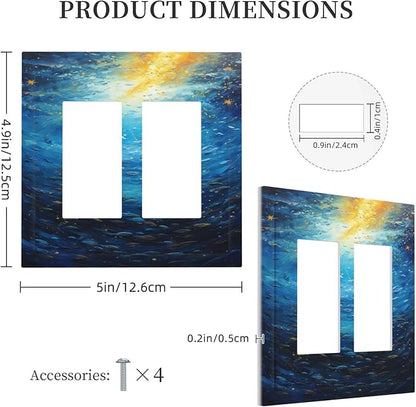Decorative Outlet Covers Dream Ocean Underwater World Fish Shoal 2 Gang Double GFCI Rocker Electrical Wall Panels Light Switch Cover Plate for Kids room Nursery Decor