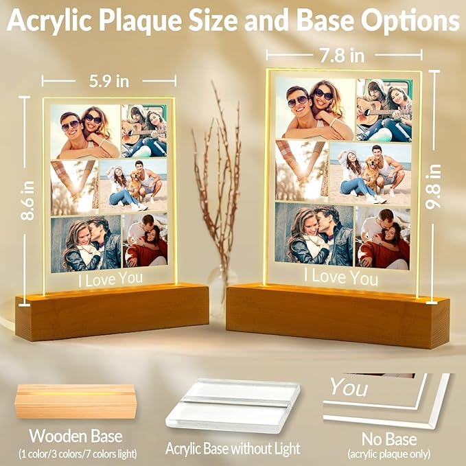 Custom Picture Frame with Photo, Personalized Photo Frame with Night Light, Customized Picture Frames, Personalized Valentines Day Gifts for Women Men Her Him Girlfriend Boyfriend Couple