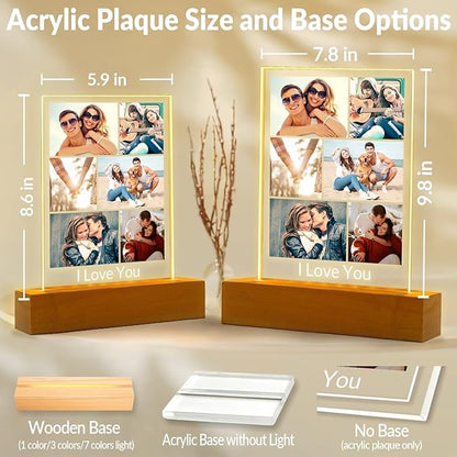 Custom Picture Frame with Photo, Personalized Photo Frame with Night Light, Customized Picture Frames, Personalized Valentines Day Gifts for Women Men Her Him Girlfriend Boyfriend Couple