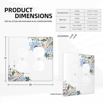 Decorative Outlet Covers Retro Morris Strawberry Rustic Plant Bird 2 Gang Wall Plate Cover Double Duplex Receptacle Two Switch Light Switch Cover Plate Jumbo Dual Faceplate