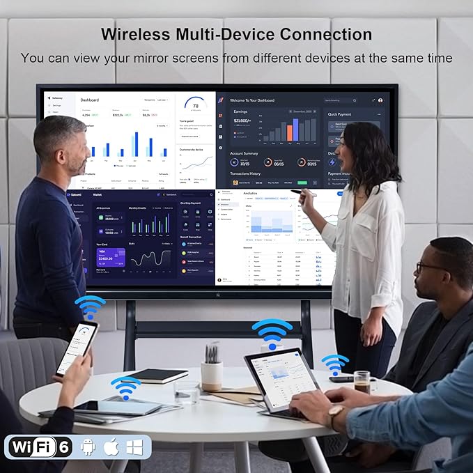75'' Smart Board, 4K Electronic Digital Whiteboard with Dual System, 16+512 GB Interactive Whiteboard,Touchscreen Smart Board for Classroom, Office and Home (Wall Mount Included)