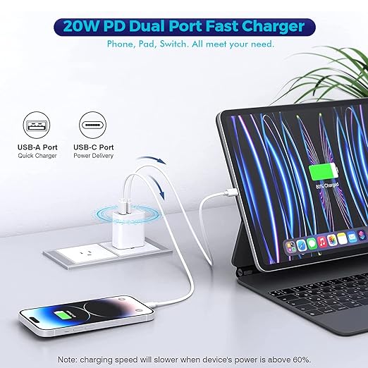 iPhone 17/16 Charger Block, 2Pack 20W Dual Port PD Fast USB C Wall Charger Adapter + USB A Quick Charging Brick Plug Compatible with iPhone Air/17/16/15/14/13/12/11/Pro Max/Plus/XS/XR/X,iPad,AirPods