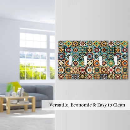 Light Switch Covers Mexican Talavera Colorful Mosaic Tiles Quad Toggle Electrical Faceplate 4 Gang Wall Plate Decorative Switch Plates For Bathroom Kitchen Decor