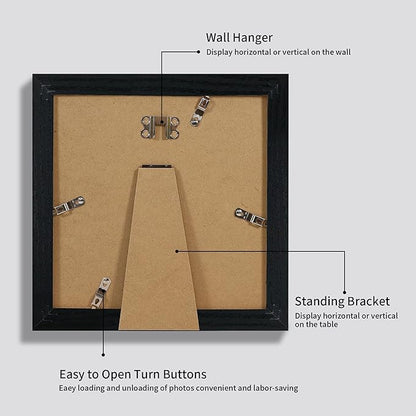 iRahmen 8x8 Picture Frames Set of 4 with High Definition Real Glass, Black Frames Display 6x6 Picture with Mat or 8x8 Without Mat, Wood Square 8 x 8 Photo Frame for Wall Mount and Tabletop Display