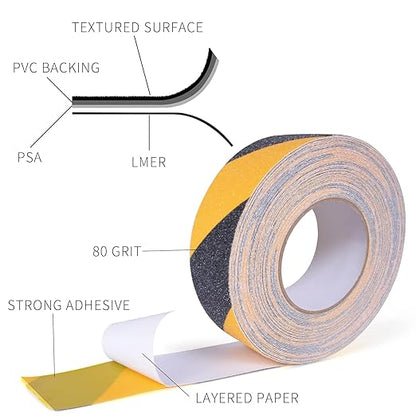 TAPEBEAR Non Slip Hazard Tape, Black and Yellow Safety Tape, Anti Slip Caution Tape Roll, Nonslip Warning Floor Tape for Indoor Outdoor Steps Stairs, Strong Grip Tape, 2inch X 60feet, 5 Rolls