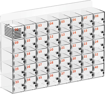 Cell Phone Locker 100 Slots, Wall-Mounted Cell Phone Lock Box with Keys, Acrylic Cell Phone Storage Locker for Office Classroom Gym, Clear Cell Phone Locker Cabinet for Storage (Large 40 Slots)