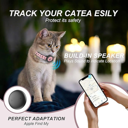 GPS Tracker for Cats, Waterproof GPS Cat Trackers Cats Collar with Bells, No Subscription, GPS Cat Collar, Adapt with Apple Find My (iOS Only) Finder Tag for items Pets Christmas Gift (PINK)