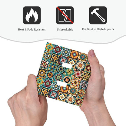 Decorative Switch Plates Mexican Talavera Colorful Mosaic Tiles 2 Gang Double Toggle Outlet Light Switch Cover Wall Plate Electrical Faceplate For Bathroom Kitchen Decor