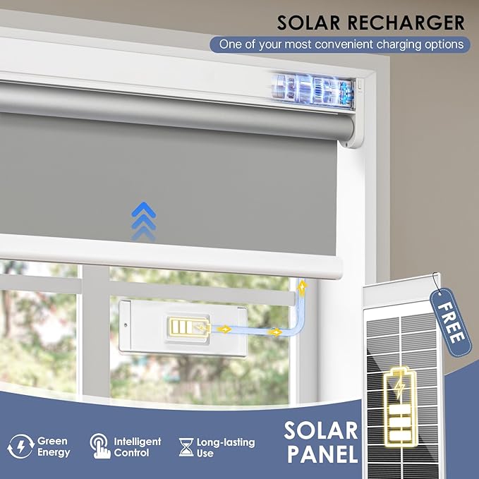 Motorized Blinds with Remote Control【Solar Panel Included】 Tin Grey,33¾"W*72" H