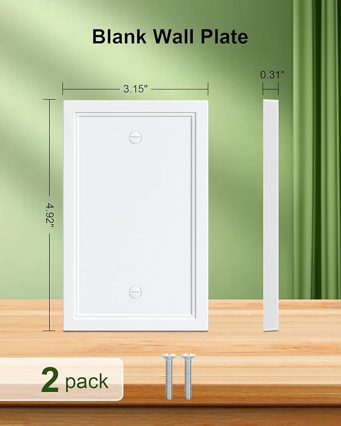2-Pack Blank Outlet Cover Wall Plate, Natural Material Switch Plates Outlet Covers, Pure White Decorative Wall Plates for Electrical Outlets