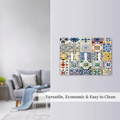 Decorative Switch Plates Moroccan Traditional Mexican Talavera Til 3 Gang Wall Plate Triple Toggle Light Switch Cover Faceplate Electrical Wall Panels for Kitchen Home Decor