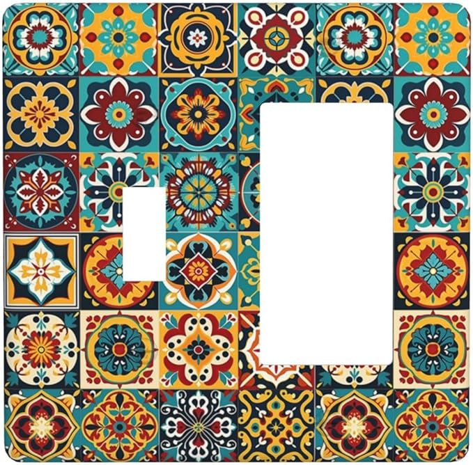 Outlet Covers Mexican Talavera Colorful Mosaic Tiles 1 Toggle 1 Rocker Combination Decorative Wall Plate Electrical Switch Plates Light Switch Cover Plate For Bathroom Kitchen Decor