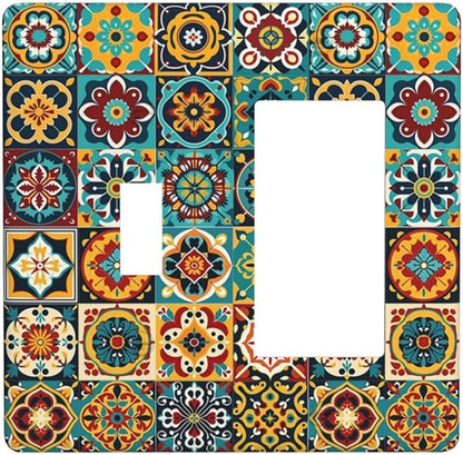 Outlet Covers Mexican Talavera Colorful Mosaic Tiles 1 Toggle 1 Rocker Combination Decorative Wall Plate Electrical Switch Plates Light Switch Cover Plate For Bathroom Kitchen Decor