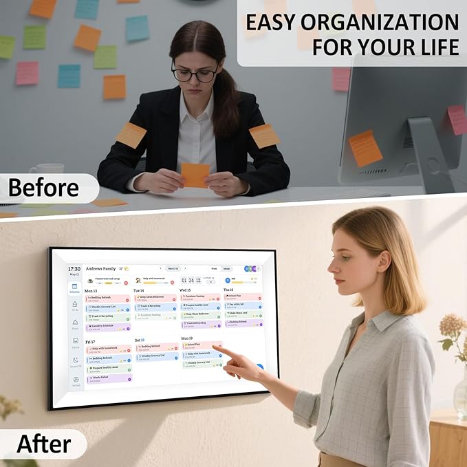 ASHATA 10.1 Inch Smart Digital Calendar, Touchscreen Family Planner with Chore Chart Meal Planner Auto Sync for Outlook, for iCloud, for Home Office Wall Mountable (US)