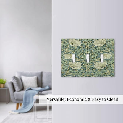 Decorative Switch Plates Vintage Floral Plant Sage Green William Morris 3 Gang Wall Plate Faceplate Triple Toggle Light Switch Cover Electrical Wall Panels for Bedroom Home Decor