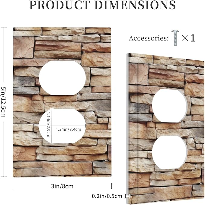 Outlet Covers Stone Textured Brown Brick Natural Stone 1 Gang Duplex Light Switch Cover Decorative Switch Plates Electrical Receptacle Faceplate Wall Plate For Farmhouse Cabin Decor