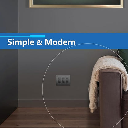 LIDER Brushed Finish Decorator Switch Cover, Screwless Wall Plate, Mid-Size 3-Gang 4.88" x 6.77", Unbreakable Polycarbonate Thermoplastic, UL Listed, LSWP-33M-BSG, Brushed Space Gray