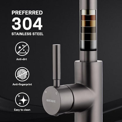 WEWE Black Stainless Kitchen Faucet with Pull Down Sprayer, Single Handle Commercial Modern RV Laundry Stainless Steel Sink Faucet for Rv Kitchen Bar