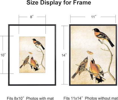 11x14 Picture Frame, Black Metal Photo Frames with HD Glass, Fits 8x10 with Mat or 11 x 14 without Mat, Display for Wall and Table, 1 Pack