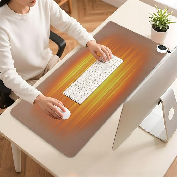 Brown Heated Desk Pad Mouse Pad 31.5x13 Inch PU Leather Desk Mat with 3 Heat Levels Large Mouse Gaming Computer Laptop Mat