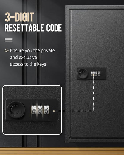 Uniclife 60 Position Slotted Key Cabinet with Combination Lock Resettable Black Digital Security Storage Box Steel Key Organizer with Slotted Racks White Key Tag Labels and Permanent Pen